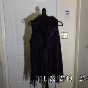 Plum Knit Vest Faux Fur Collar